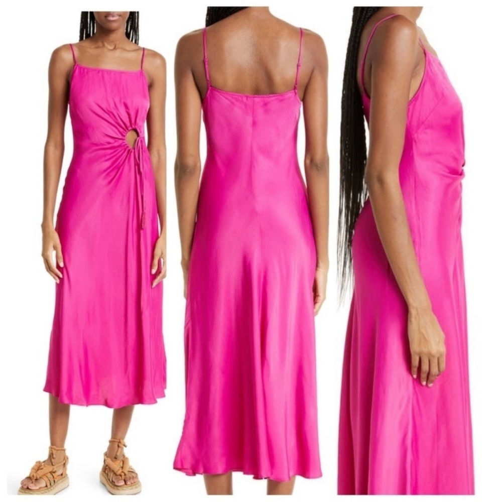 NWOT Farm Rio  Pink Midi Slip dress circle cutout size XS